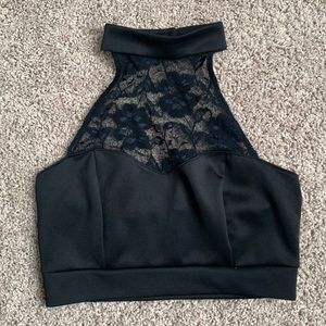 Black Lace Halter Crop Top Sweetheart